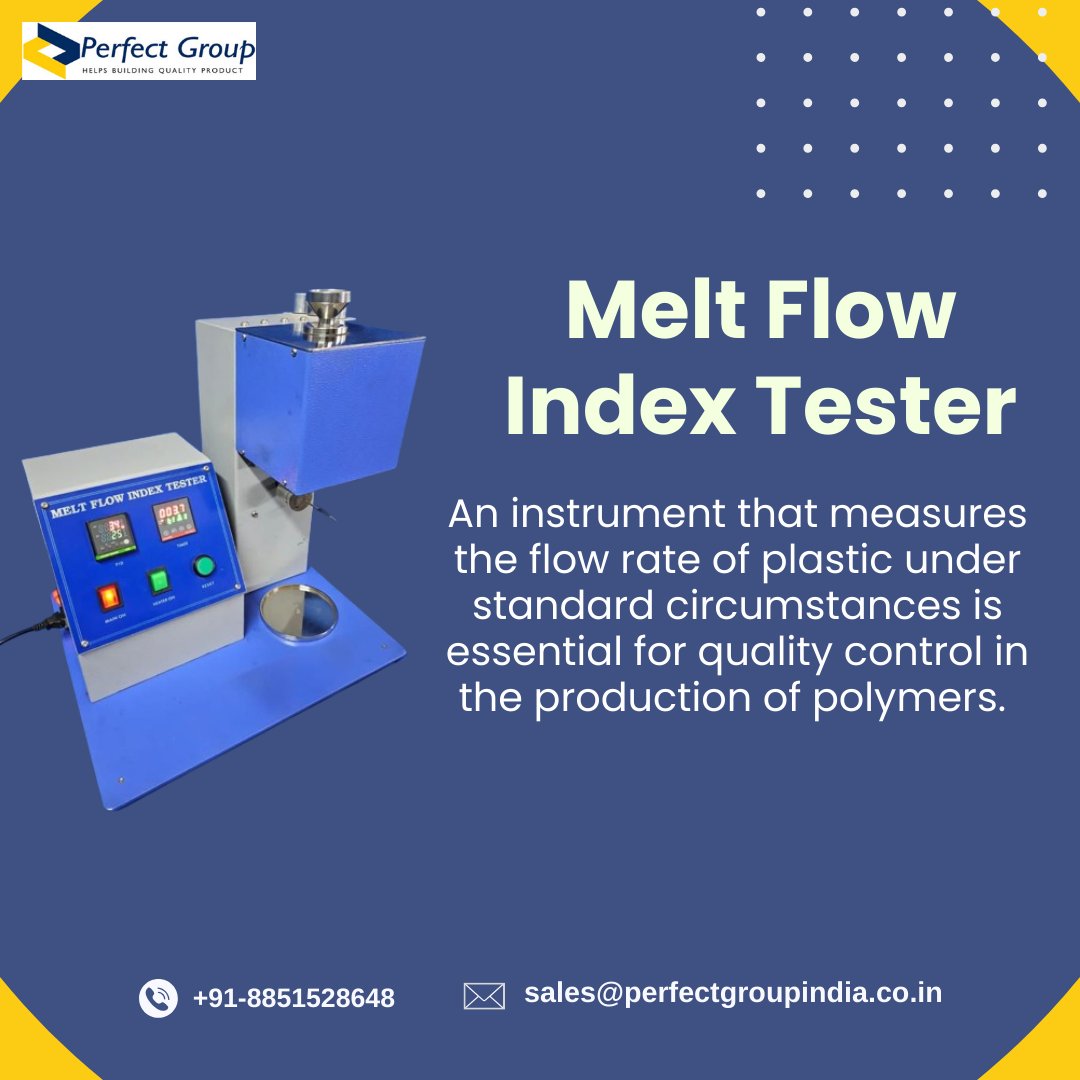 perfectgroup12's tweet image. Melt Flow Index Tester
A highly accurate and dependable instrument for determining the melt flow rate of thermoplastics is the Melt Flow Index Tester from Perfect Group. 
#perfectgroupindia #industrial  #meltflowindextester
Visit us: perfectgroupindia.co.in/melt-flow-inde…