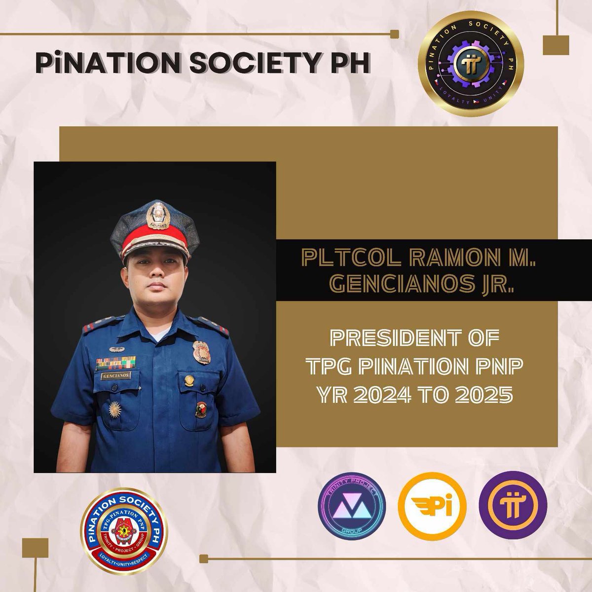 Congratulations Bro!✨

PLTCOL RAMON M. GENCIANOS JR.

A PNPA Alumni, Crypto Enthusiast, and a dedicated supporter of the TPG Ecosystem for the past 3 years. Serving as a Senior Pi Pioneer, and appointed as the President for TPG PiNation PNP, Year 2024 to 2025.

===
📢Telegram:…