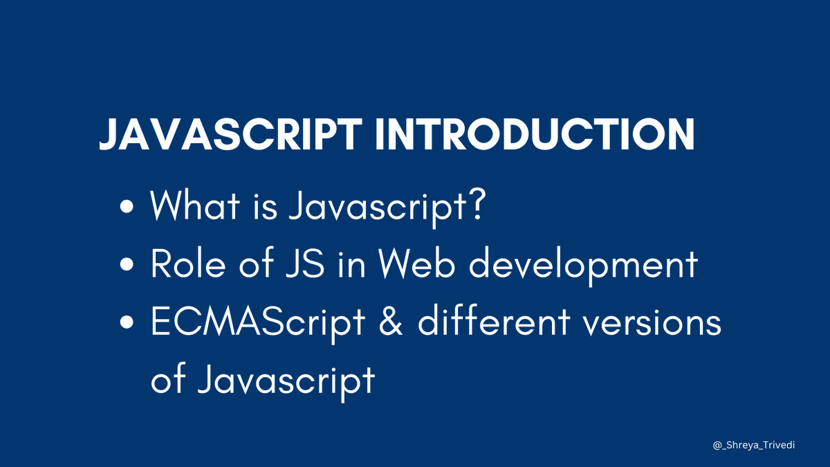 _Shreya_Trivedi's tweet image. Day 1 of #20DaysOfJavascript 🚀

Today we will discuss: 

- What is Javascript &amp;amp; it&apos;s role in web development
- ECMAScript &amp;amp; different versions of JS

What is Javascript?
JavaScript is a versatile programming or scripting language developed by Brendan Eich in 1995. It is used for…