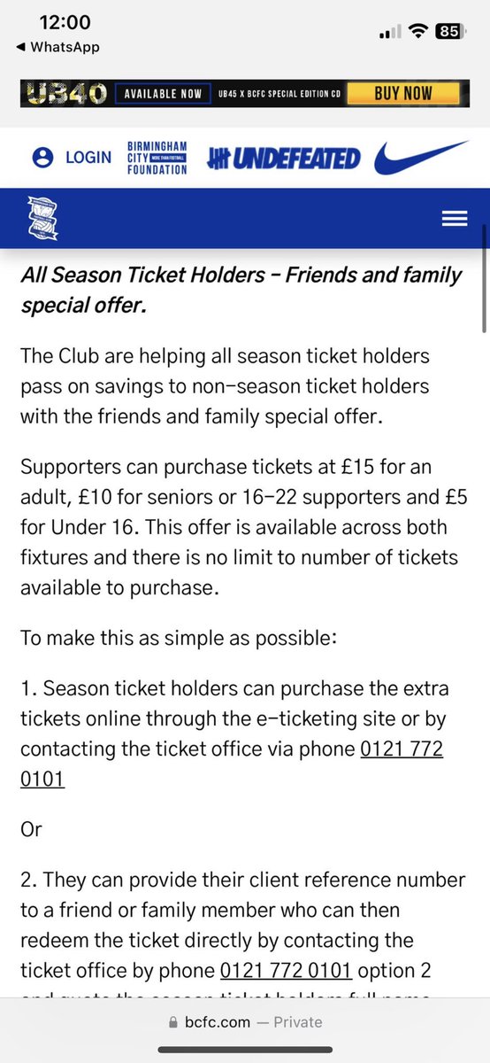 If anyone needs to use my ST reference to take advantage of the discounted tickets for the Cardiff or Cov game (or both) let me know (or drop me a DM). You just need to ring up. Takes 5 mins. We need the old place rocking this week. #BCFC #KRO 🔵⚪️