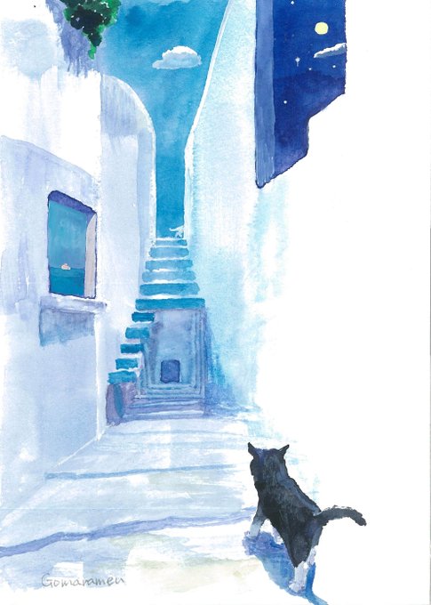 「black cat outdoors」 illustration images(Latest)