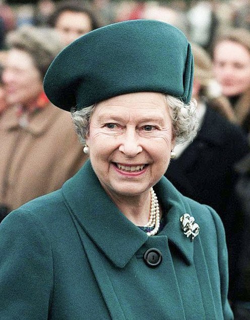 Queen Elizabeth II attends the annual Christmas Day service at Sandringham Church, on December 25 1997 in Sandringham, England. #QueenElizabeth