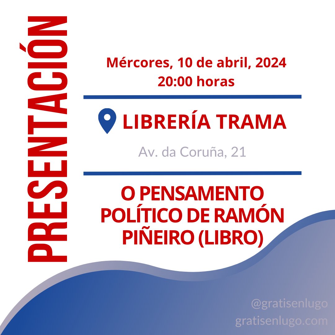 GratisEnLugo's tweet photo. Hoxe, presentación do libro "O pensamento político de Ramón Piñeiro" (Serxio María Rodríguez Álvarez) na @LibreriaTrama (Av. da Coruña, 21).
Máis info: https://t.co/IKy4ncwgRD
#gratisenlugo #lugo #lugomola #debalde #presentacion https://t.co/ccoB3dvD5l