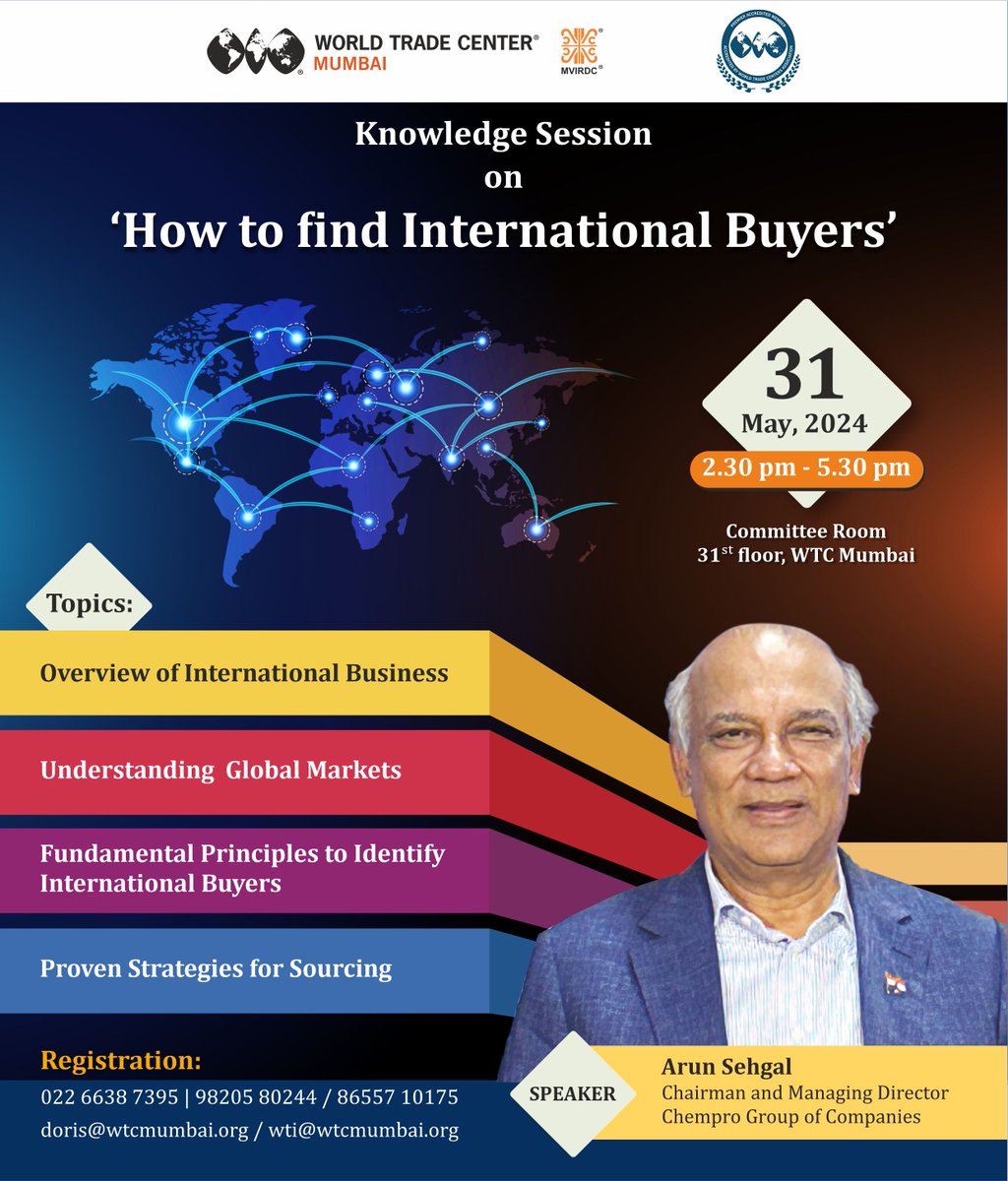 Finding buyers in cross border trade has always been an uphill task for exporters. Customer acquisition and loyalty building requires a well-thought strategy. World Trade Institute – the trade education wing of World Trade Center Mumbai, is pleased to announce a workshop on: ‘How…