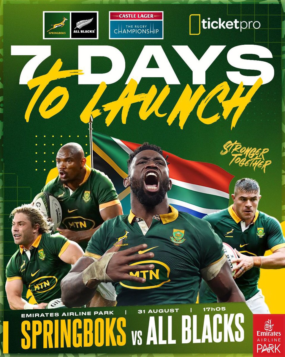 7 days to go before you can get your hands on the most prized test rugby ticket ever. 🎟️ #RSAvsNZL #TheRugbyChampionship