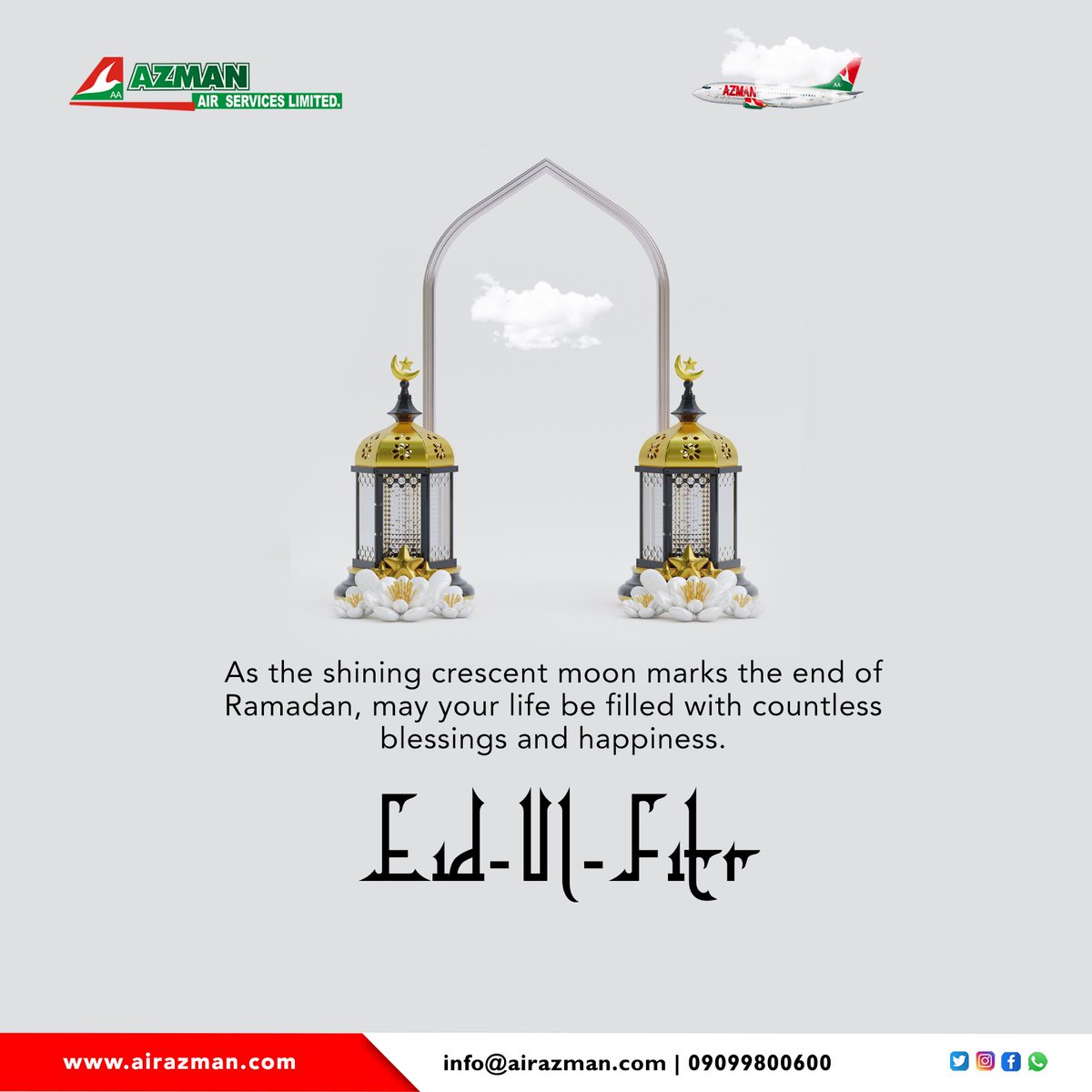 May your homes be filled with unending happiness. #EidMubarak from all of us @AzmanAir #EidOffer is still ongoing on all our Routes; Get your seat for as low as N50000 for a taste of renewed experience on airazman.com #AzmanAirIsBack #LetsFlyAzmanAir