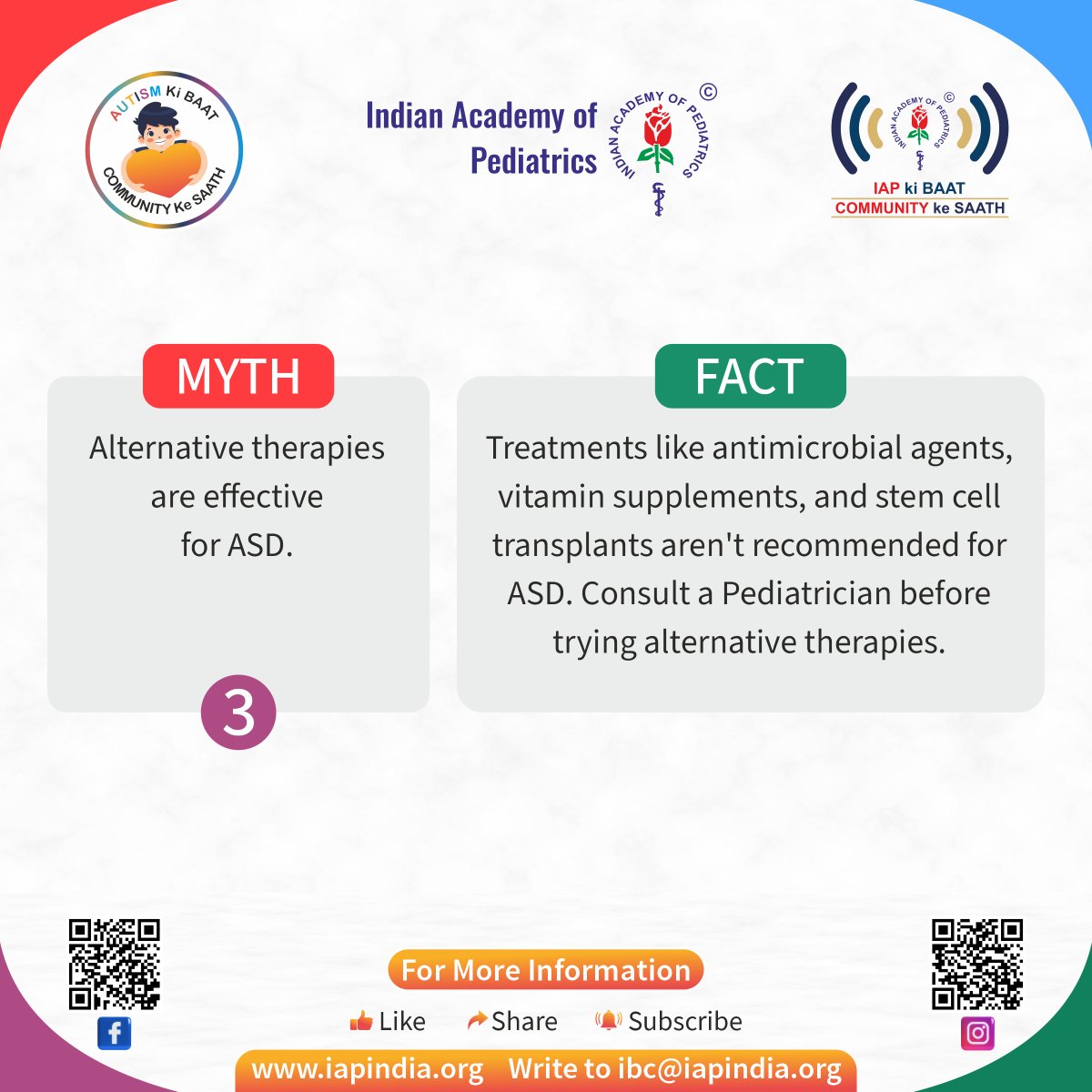 Get the 𝐅𝐀𝐂𝐓𝐒 on effective treatments for 𝐀𝐒𝐃 🧠 💙 Make informed decisions for your 𝐜𝐡𝐢𝐥𝐝'𝐬 𝐡𝐞𝐚𝐥𝐭𝐡 and well-being. #iapkibaat #iap #indianacademyofpediatrics #pediatrics #pediatricians #childcare #childhealth #healthcare #autismawareness #autism