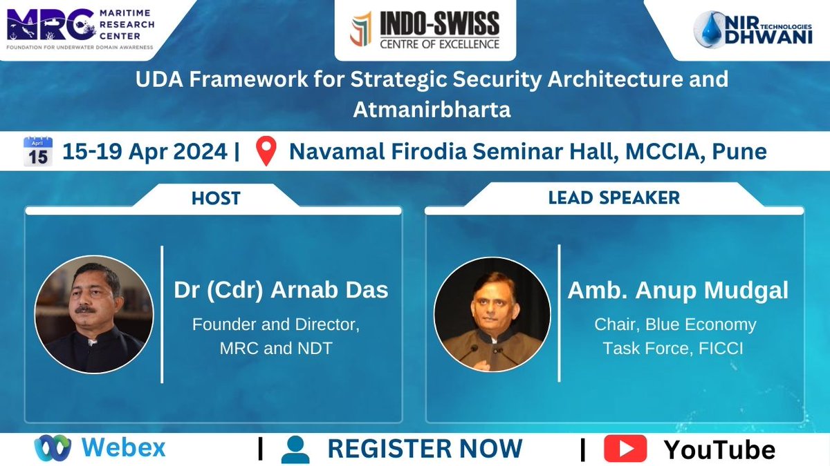 Honourable Shri Ajay Kumar, Former #Defence Secretary, is coming on the MRC Platform and NDT Platforms for a 5-day workshop on: “#UDA Framework for Strategic #Security Architecture and #Atmanirbharta ”
Click here to REGISTER - bitly.ws/3hbxv
#shipping #strategic