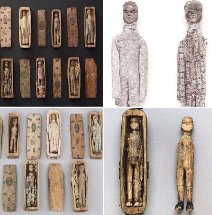 In 1836 17 tiny ‘Lilliputian’ coffins containing carved wooden figures were discovered buried in a shallow cave on Arthur’s Seat, near Edinburgh. Arranged in 2 tiers they seem to have been buried at different times, but by whom & for what purpose, no one knows. #WyrdWednesday
