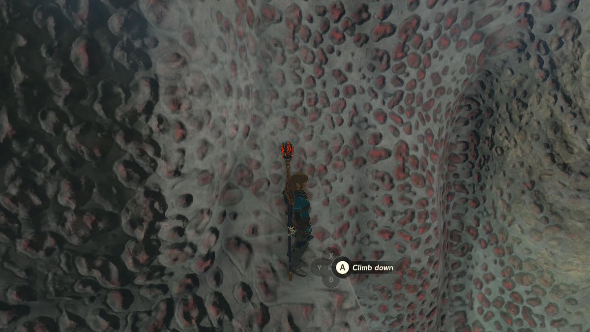 Since BotW I’ve had this theory that this type of porous “volcanic” like rock was made by Malice (and gloom now too) and with these photos I feel it’s kinda confirmed they do indeed do this! The red wall is seen at the jump point below the Imprisoning Chamber above the gloom tree