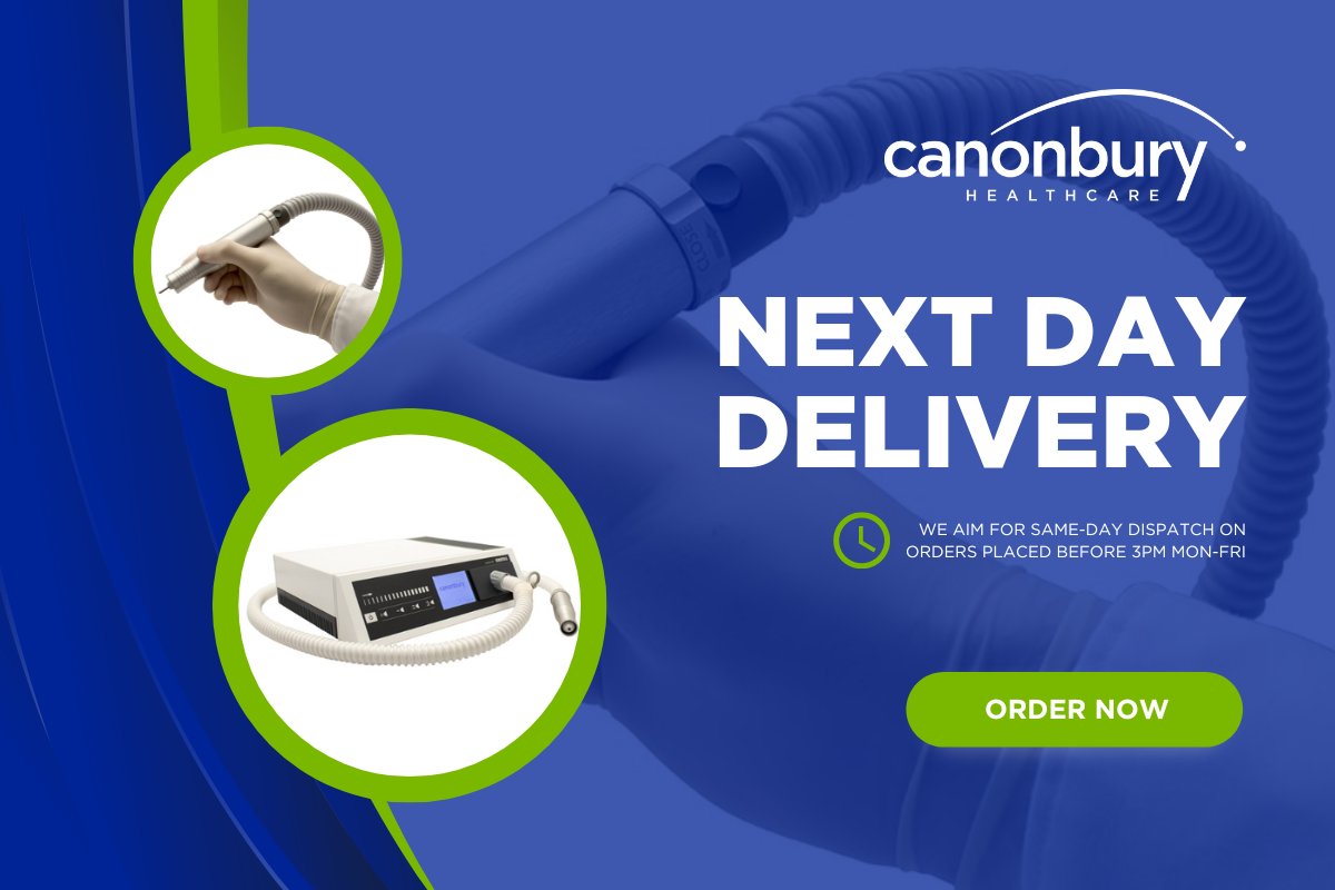 #WeCareMore We aim for same-day dispatch on all orders placed by 3pm Mon-Fri. We're here to help you keep your practice running smoothly every single day. In stock equipment, like the Berchtold Podo-Q Drill, delivered next working day. Order now canonbury.com