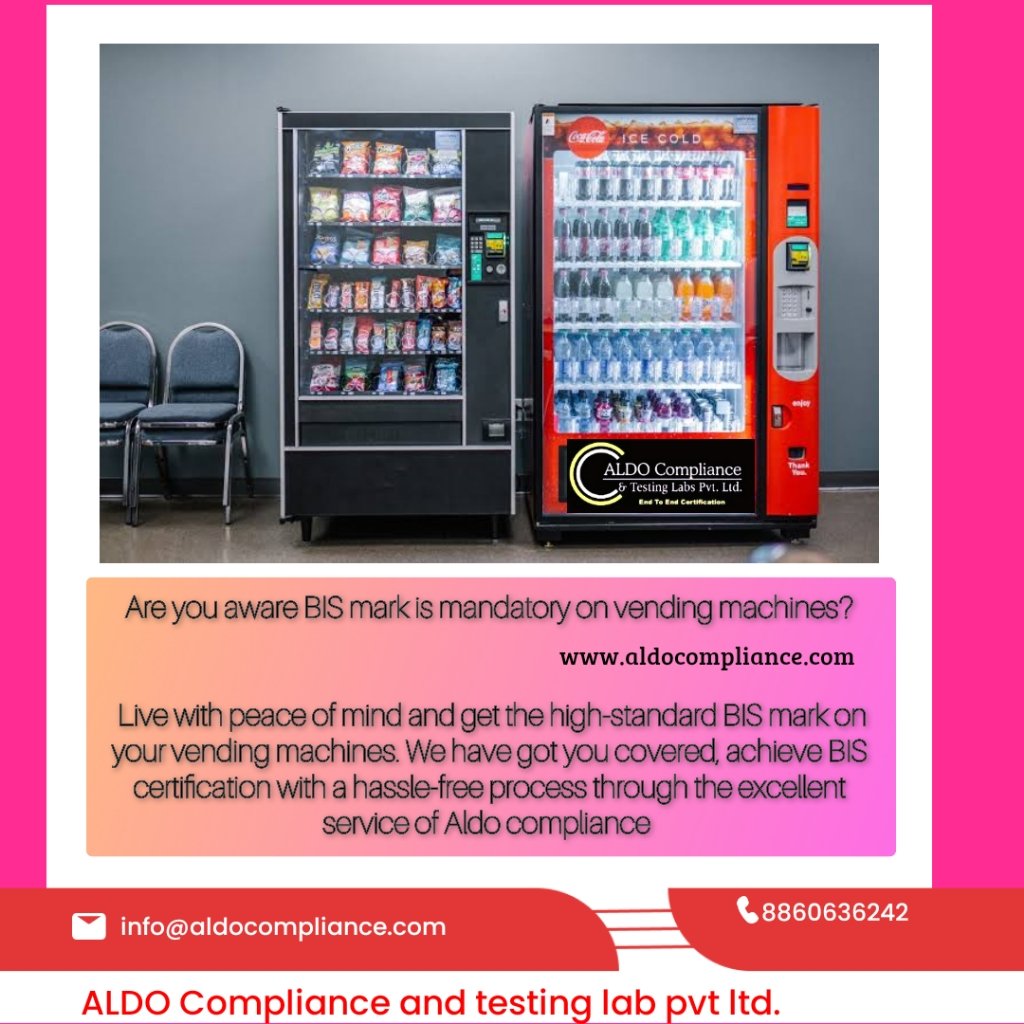 Are you aware BIS mark is mandatory on #vendingmachines? 

Live with peace of mind and get the high-standard BIS mark on your vending machines. 

 #Aldocompliance #BIScertified #VendingMachine #BIScertification