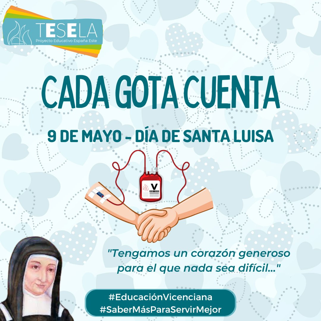 🅒︎🅐︎🅓︎🅐︎ 🅖︎🅞︎🅣︎🅐︎ 🅒︎🅤︎🅔︎🅝︎🅣︎🅐︎
♥️La #DonaciónDeSangre es un proyecto de #ApS en el que participan muchos de nuestros centros y con el que conmemoraremos un año más el día de Sta Luisa. Muy pronto os contaremos cómo participar. #SaberMásParaServirMejor