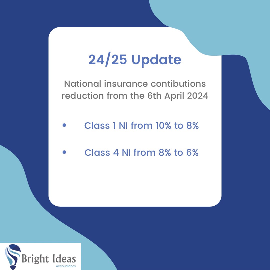 The Spring Budget announced additional cuts to National Insurance Contributions. Effective April 6th 2024, Class 1 Employee NI Contributions will drop from 10% to 8%. Self-employed individuals will see a reduction in Class 4 NI from 8% to 6%.

#tax #nationalinsurance #savings