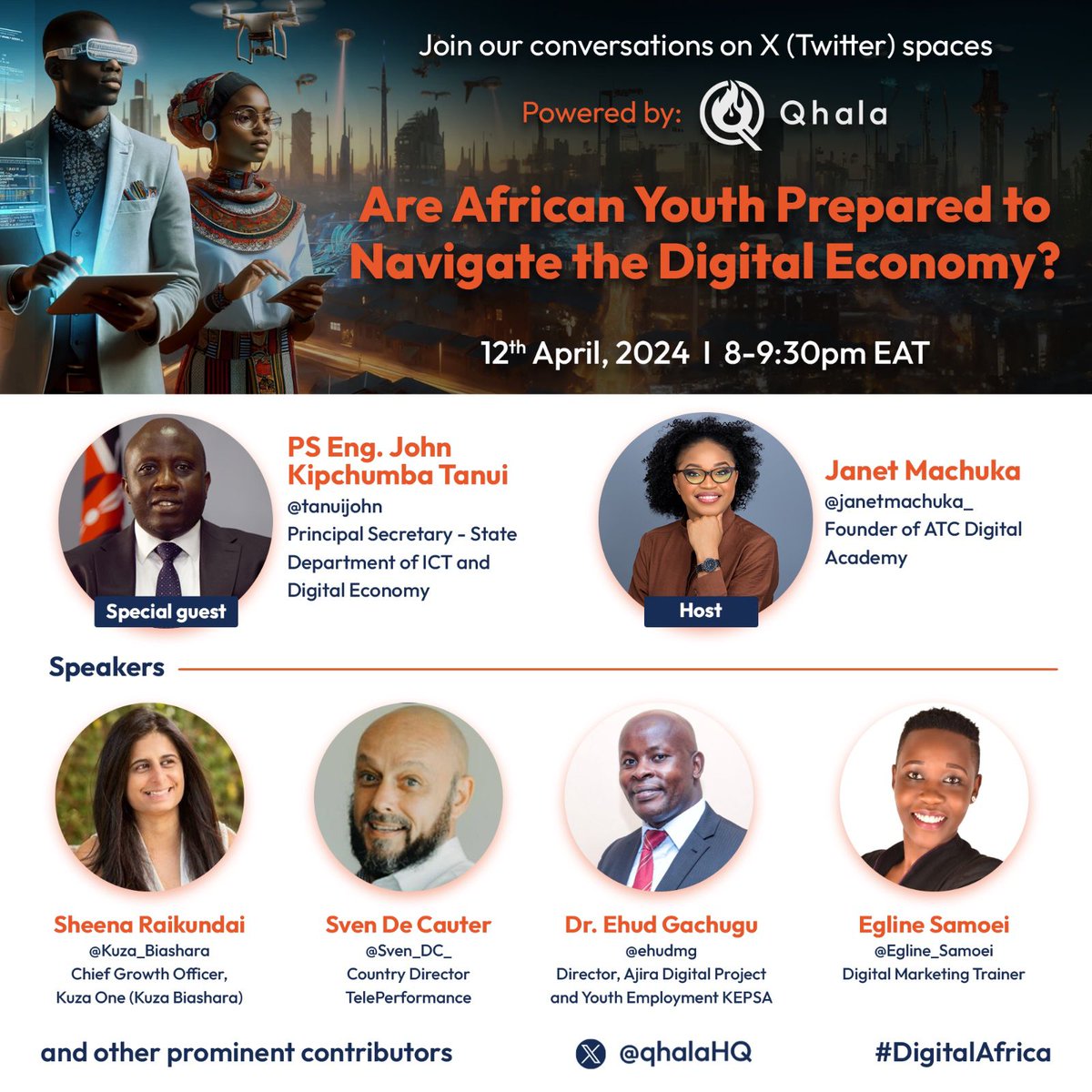 Join us this Friday, April 12th, 2024 on X Spaces, hosted by @janetmachuka_ Machuka & @QhalaHQ for a discussion on youth preparedness to navigate the digital economy. We will discuss how digital skills are driving the digital economy and reshaping the future of work and more…