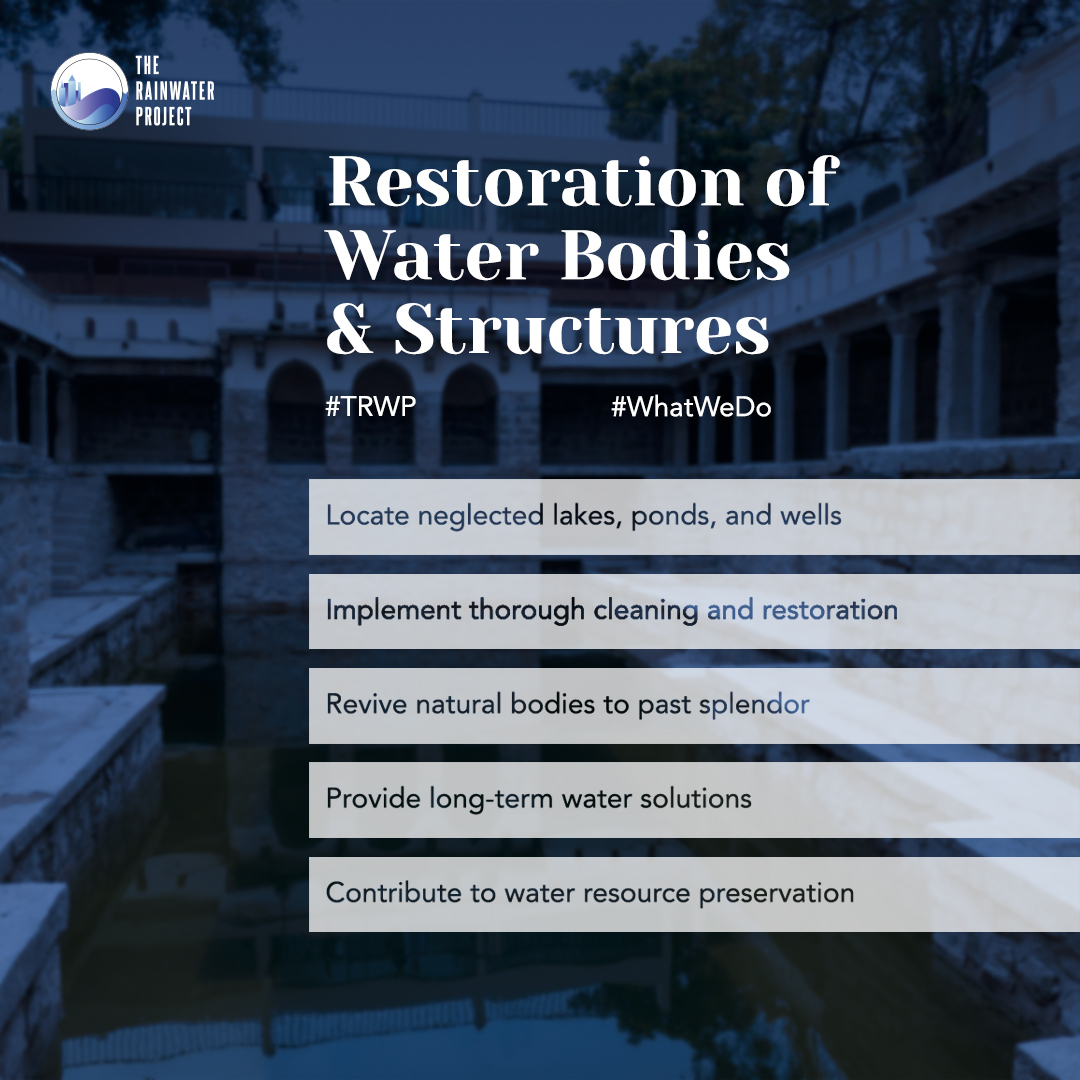 Transforming challenges into opportunities, TRWP leads the way in the restoration of water bodies and structures. Connect now to know more! #TheRainWaterProject #TRWPservices #RainWaterHarvesting #MakeIndiaBetter