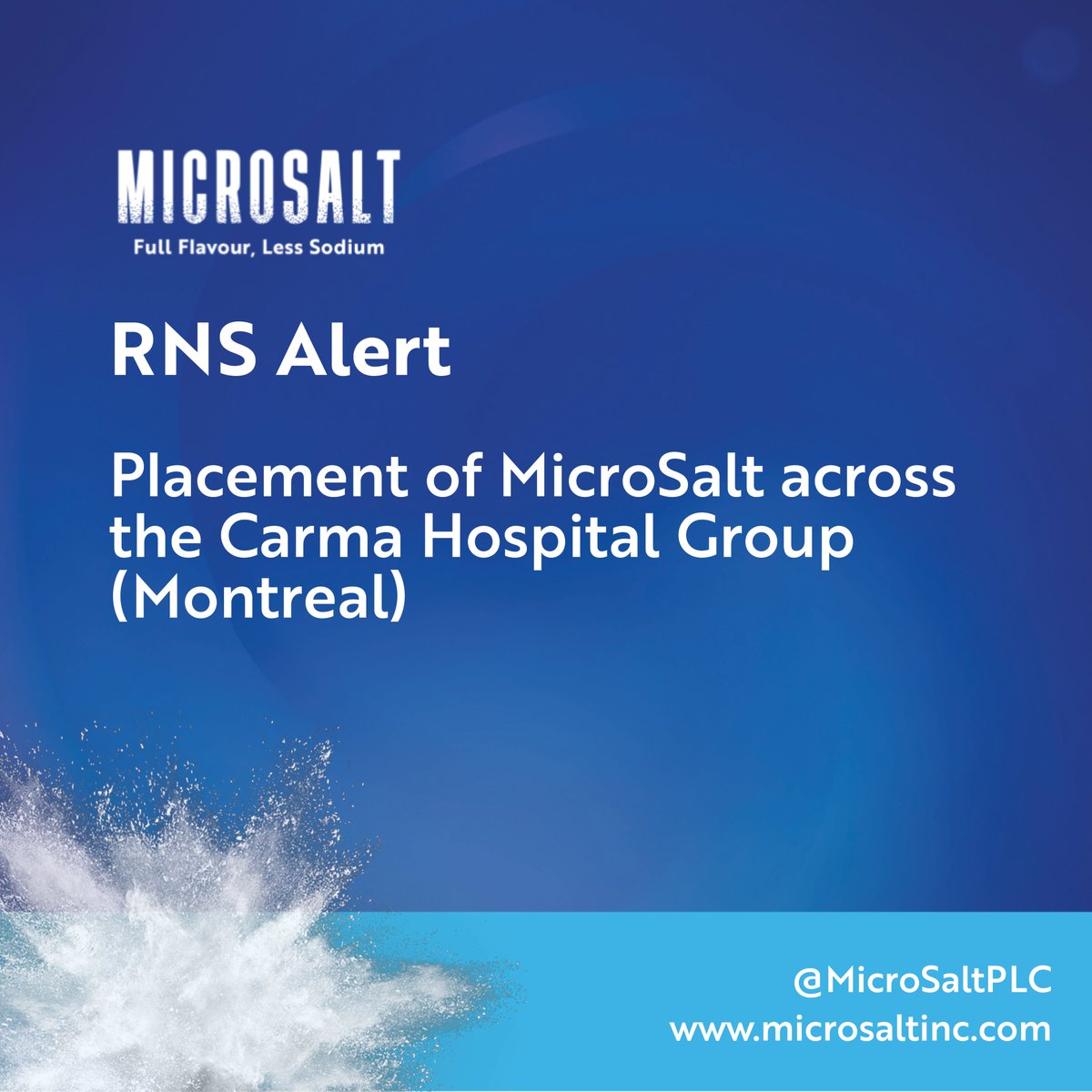 RNS Alert 

Placement of MicroSalt across the Carma Hospital Group (Montreal)

Read Full Release: 

londonstockexchange.com/news-article/S…