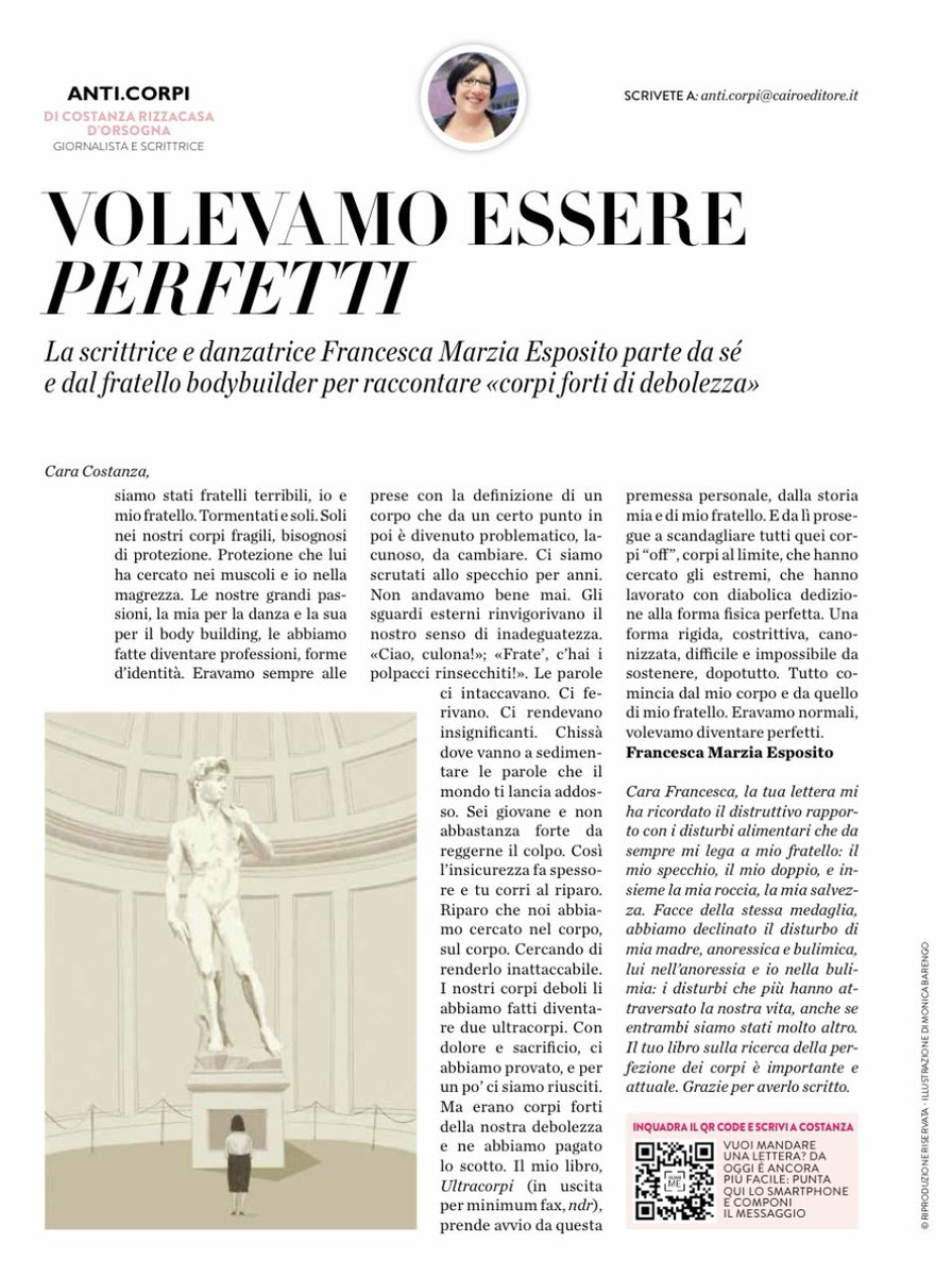 Francesca e il fratello, giovani tormentati e soli. E allora la ricerca della perfezione dei corpi per cercare riparo, protezione dalle fragilità. Ma non è forza, quella di corpi forti di debolezza. Francesca è la scrittrice @marziauf, e racconta tutto questo nel suo Ultracorpi