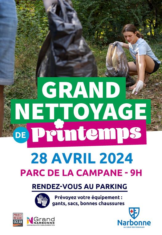 [ENVIRONNEMENT] La Ville de #Narbonne et Project Rescue Ocean Antenne Narbonne organisent un Grand Nettoyage de Printemps en partenariat avec le Grand Narbonne. Rdv le dimanche 28 avril à partir de 9h au parc de la Campane car chaque petit geste compte ! #projectrescueocean…