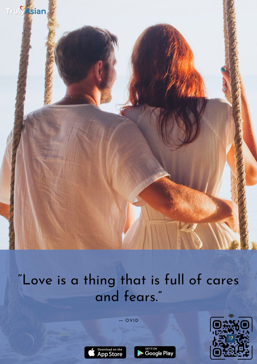 It takes fear to love. You are worried beyond belief that something terrible will occur to the people you care about. And since you cannot have love without fear, love enslaves us all.

Download TrulyAsian now!

#Asian #lovequotes #fearless #downloadtheapp #signuptoday