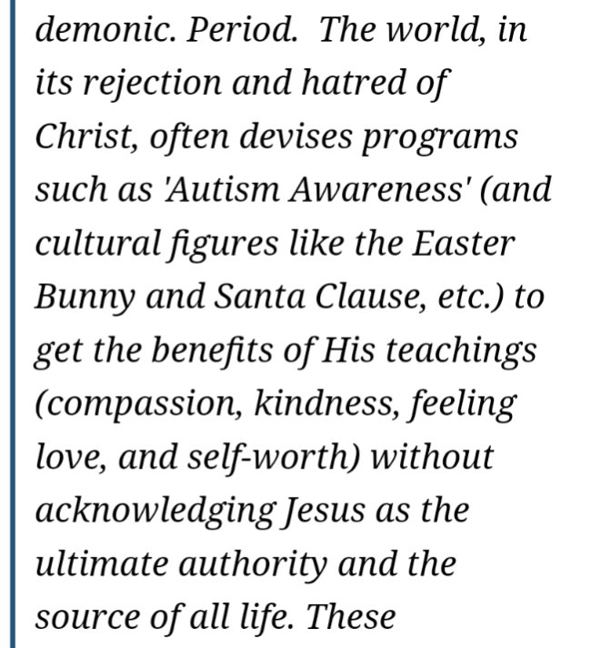 There's...a lot to take in here. Plenty of people, whether pretending to be religious or not, still either want to ignore #ActuallyAutistic individuals, or claim we don't exist. Comparing us to the Easter Bunny is a new one though. #AutismAcceptanceMonth wptv.com/news/palm-beac…