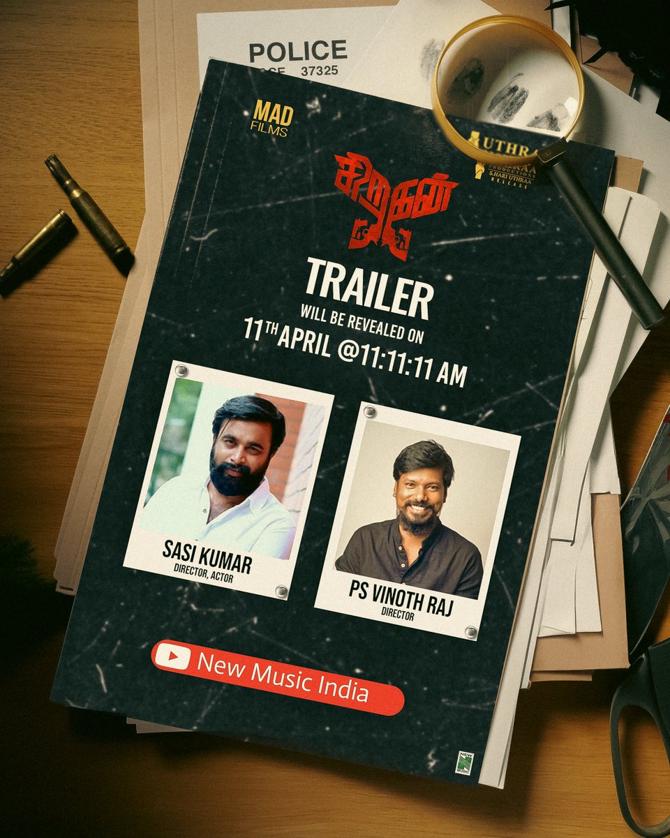 NewMusicIndia's tweet photo. #Siragan 🦋 🦋 Trailer will be revealed by
Director @SasikumarDir & @PsVinothraj
@ 11:11:11 AM 🕚Tomorrow. Stay Tuned ! ! @newmusicindia
@madfilms1407
@venkateshwarajs
@Ananthnag24
@Imfouzee
@JivaRavi
@harshitharam02
@udhayramakrish2
#vinothGD #pooventhan #malik #railravi https://t.co/K29y6lgGTW
