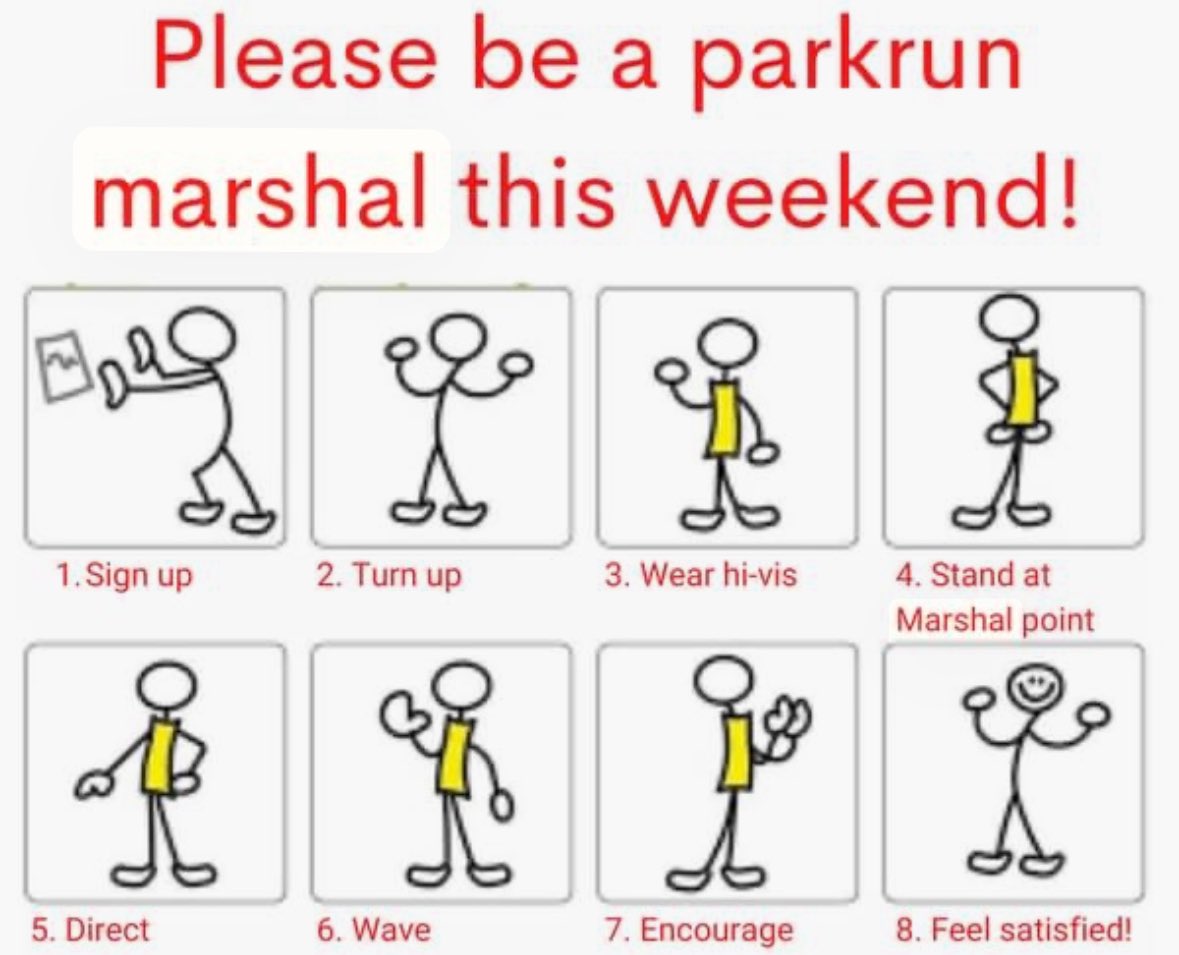 It’s midweek already!! And we are working away in the background prepping the gear and checking the roster ahead of Saturdays event. We need at least 3 marshals and a timekeeper, can you help us out?? 🦺🦺🦺 griffeen@parkrun.com