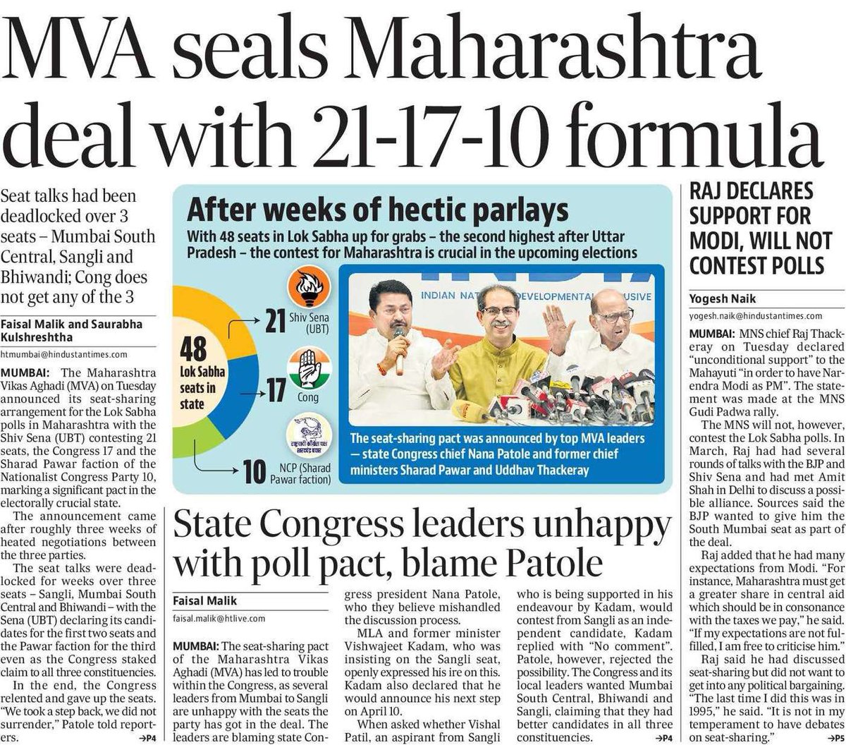 The Maha Vikas Aghadi has concluded parleys for LS seats. Here’s how the numbers stack up: hindustantimes.com/cities/mumbai-…