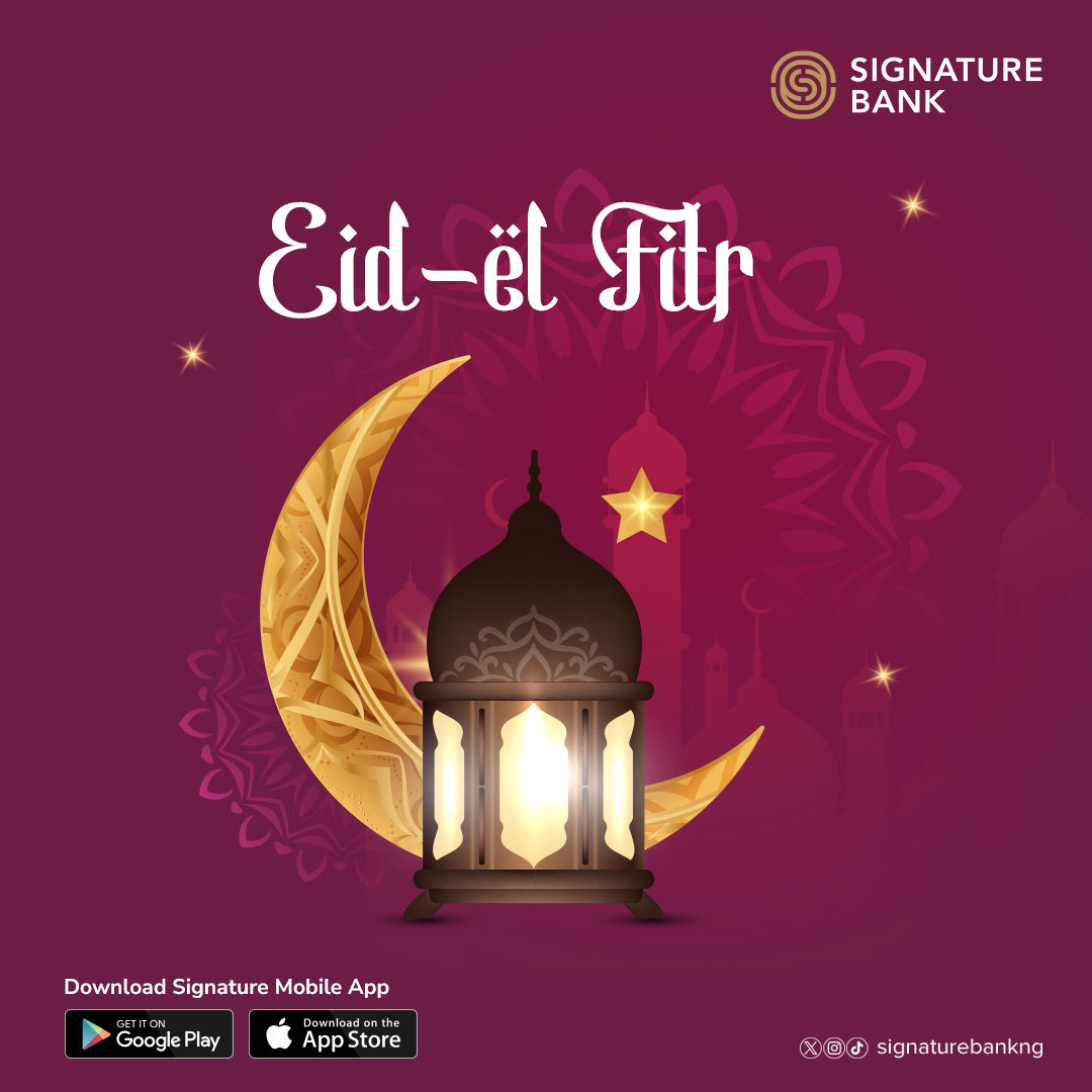 May the guidance and blessings of Allah always be with us. Wishing you and your family a lovely Eid Mubarak.

Eid-el-Fitr from all of us at Signature Bank.

#SignatureBankNG #MakeYourMark #EidMubarak