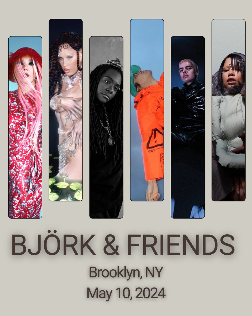 Björk joins Eartheater, JLin, Mun Sing, Sega Bodega, and Shygirl for a special DJ set in Brooklyn on May 10 Tickets go on sale from April 12 on axs.com