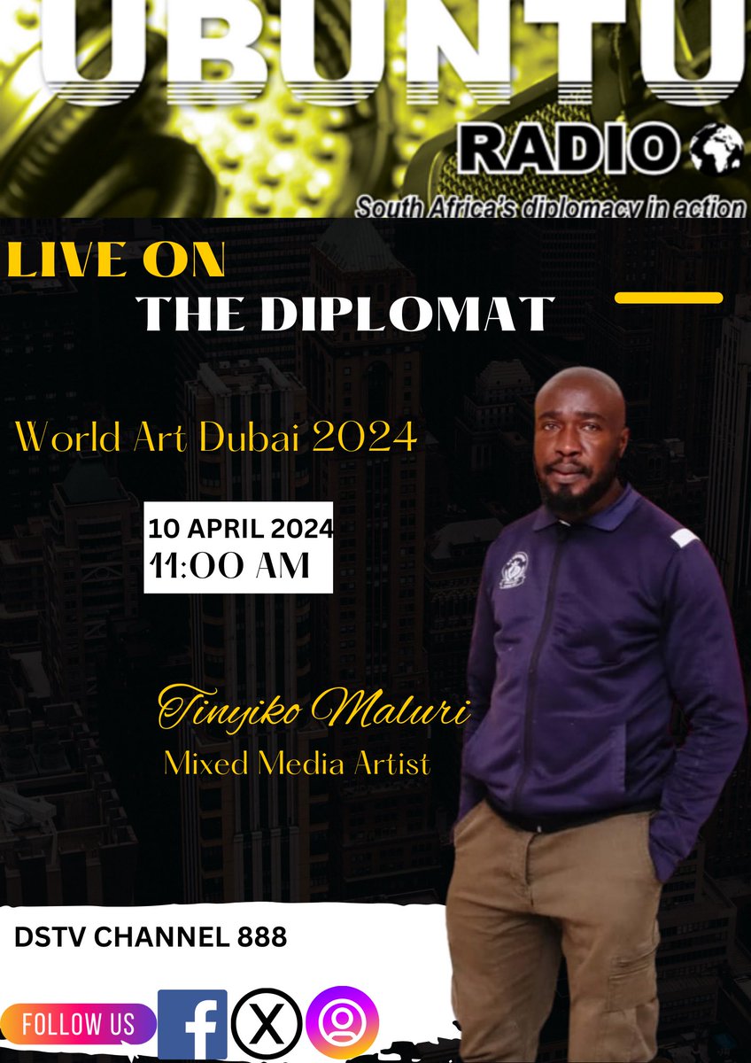 Catch Tinyiko Maluri on The Diplomat at 11:00, a South African Mixed Media Artist billed to showcase his artwork at World Art Dubai 2024 #Art #Exhibition #30YearsOfDemocracy