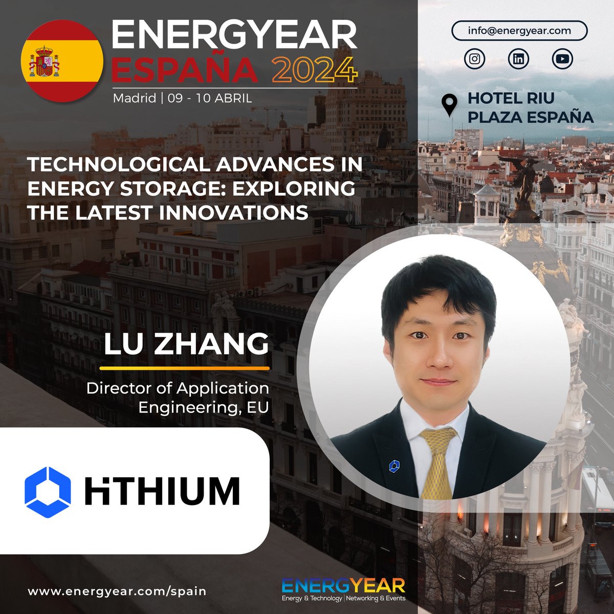 HithiumES's tweet image. Great first day of #Energyear Spain in Madrid! 📢

Don’t miss HiTHIUM Director of Application Engineering, Dr. Lu Zhang, will share in a #panel discussion on #technological advances in #energystorage, exploring the latest #innovations at 3:15 pm today.