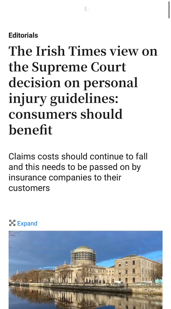 “The clarity brought by yesterday’s judgment should have the effect of further encouraging claimants to avoid the courts in favour of the lower cost route provided by the Injuries Resolution Board.” Irish Times Editorial #InsuranceReform irishtimes.com/opinion/editor…