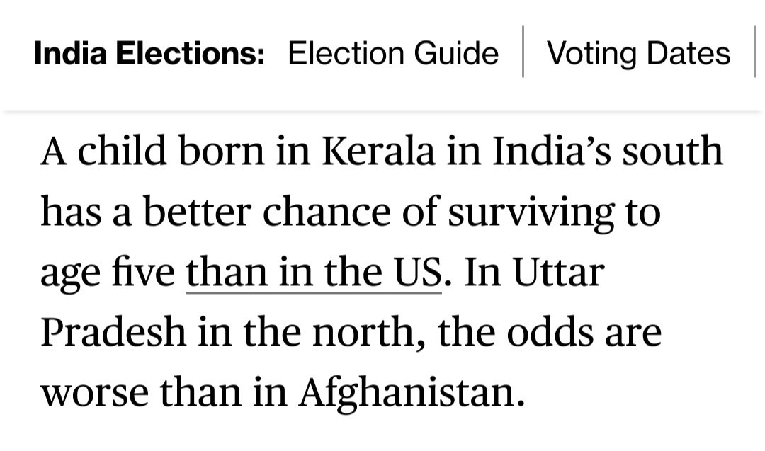 India’s southern state Kerala, which has long been governed by the Communist Party, has a lower infant mortality rate than the US. The northern state Uttar Pradesh, a stronghold of PM Modi's far-right party BJP, has worse infant mortality than Afghanistan bloomberg.com/opinion/featur…