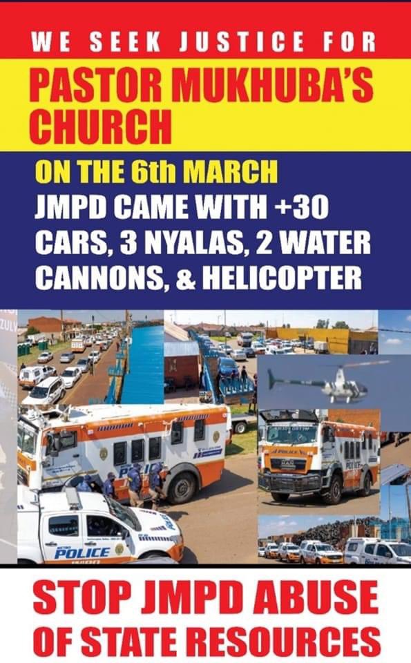 _Precious__n's tweet photo. Lest we forget 6 March 2021. @JoburgMPD has been abusing state resources. #VictoryforPastorMukhubaChurch https://t.co/gJwEbAZEmN
