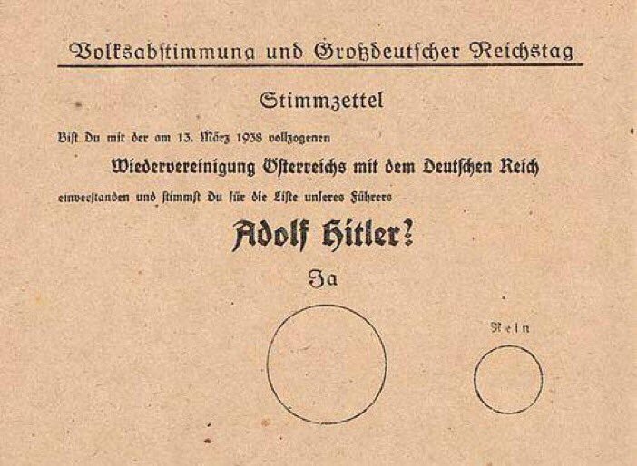 OTD in 1938 the Austrian Anschluss vote took place. A dictator had sent his army over the border to make sure the illegal referendum got the right result. Imagine that happening today.