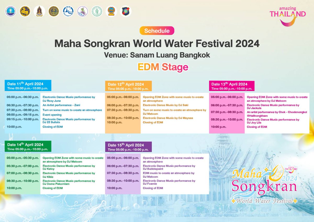 🤩 Expect this Songkran to be amazingly packed with activities, with the Maha Songkran World Water Festival 2024 as the key event during 11–15 April 2024 at Sanam Luang, from 13.00–22.00. 🌟 At the main stage, get high at the series of concerts from top artists, including…