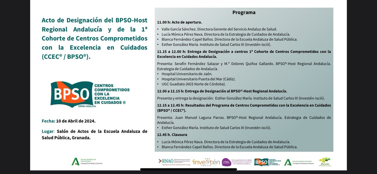 Hoy estaré en la EASP como líder del programa BPSO del <a href="/HospitalJaen/">Hospital Universitario de Jaén</a> para recibir la designación, muchas gracias a todos los profesionales del centro por su esfuerzo y dedicación <a href="/PiCuida/">PiCuida</a> <a href="/EnfermeriaJaen/">Colegio Enfermería</a> <a href="/Saludand_Jaen/">Delegación Territorial en Jaén</a> 
#HUJsemueve
#BPSOAndalucia