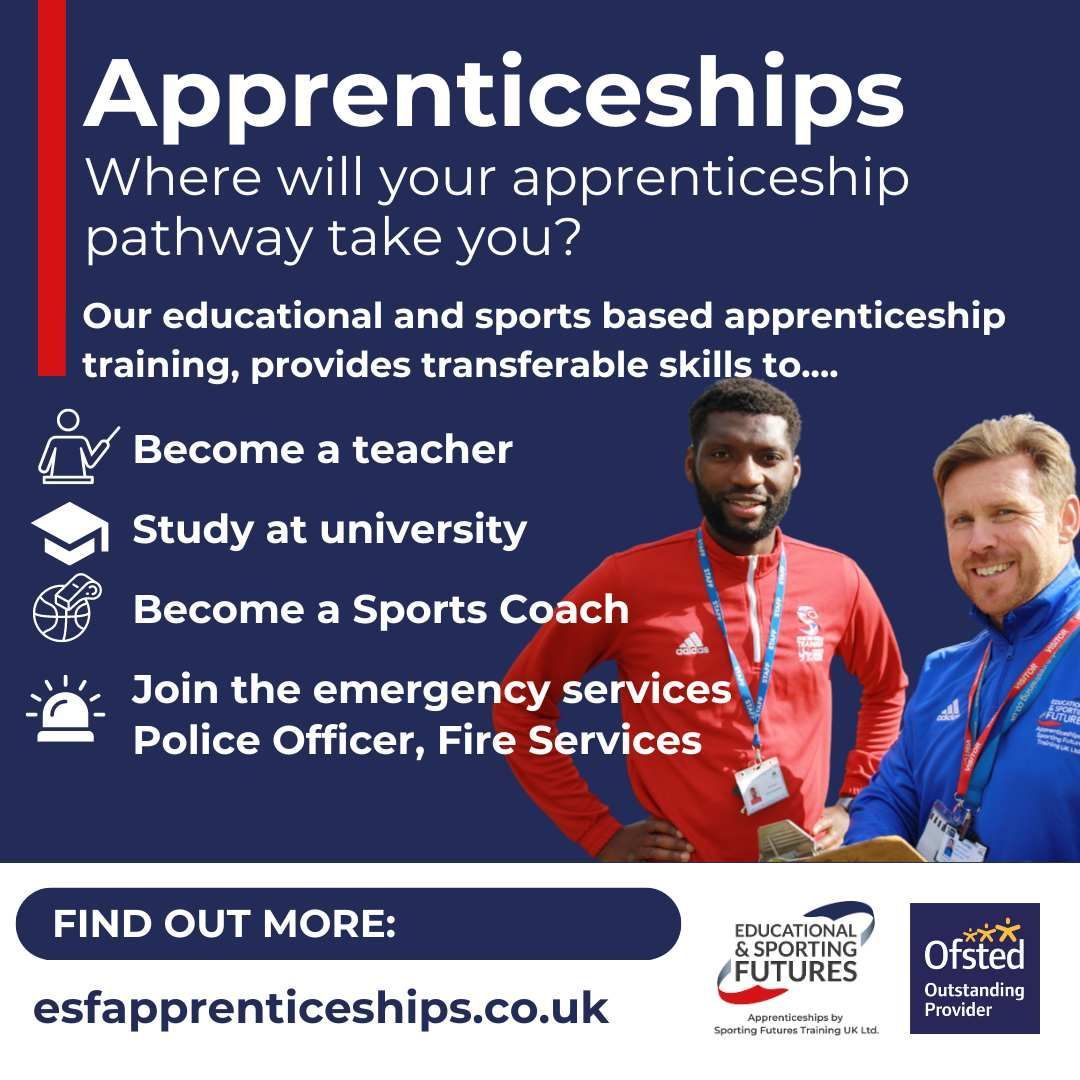 Leaving school in 2024? Embrace the power of apprenticeships! 🎉 An apprenticeship can take you on a pathway to:- - Become a teacher - Study at university - Become a Sports Coach - Join the emergency services The opportunities are endless! buff.ly/3wgbvfq