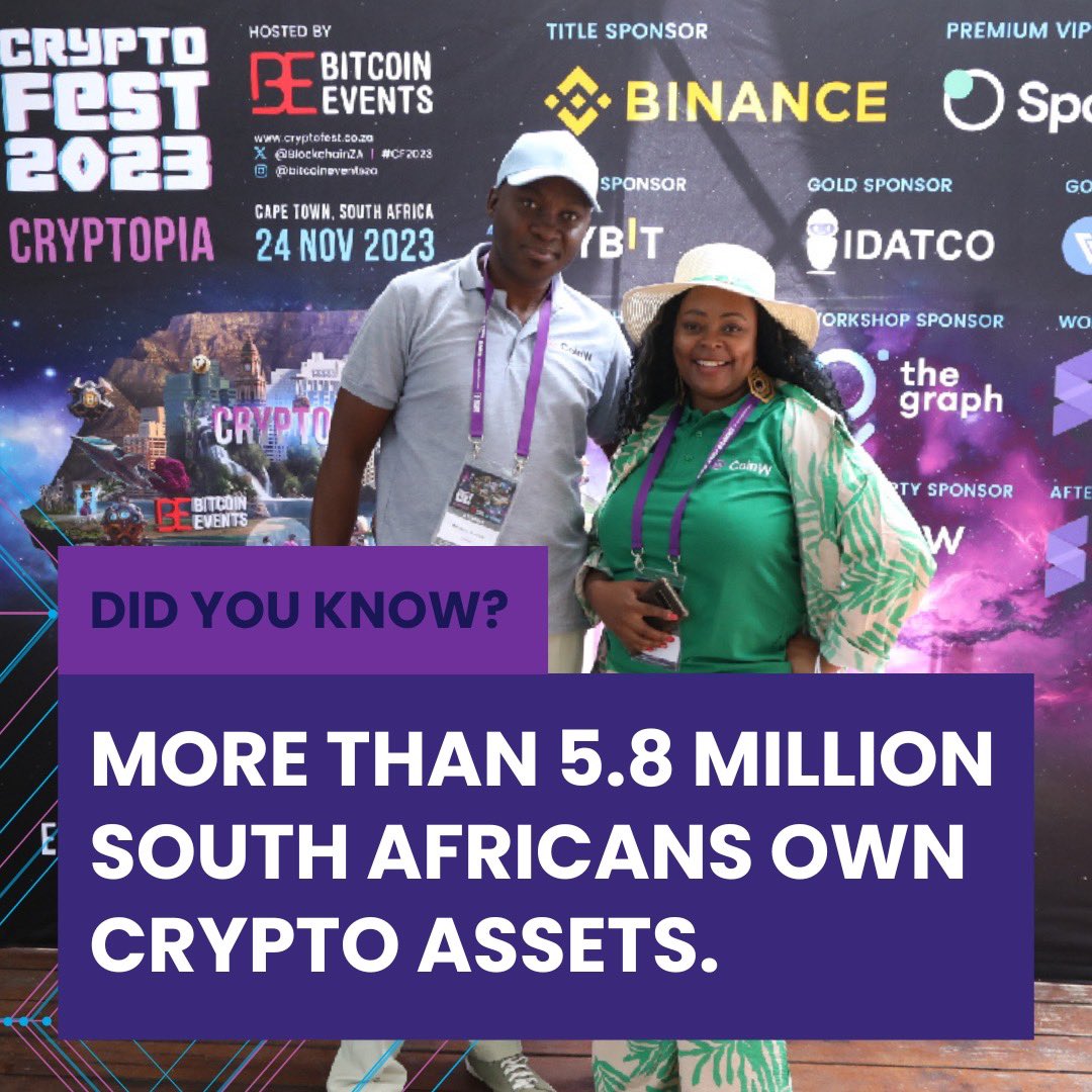 More than 5.8 million South Africans own crypto assets 🇿🇦💰 🚀If you're not among them, join us for an immersive experience at CryptFest 2024!  Connect with thought leaders, avid investors, and newcomers to share, engage, and learn. 💡 🔑 Don't miss out! Secure your spot today…