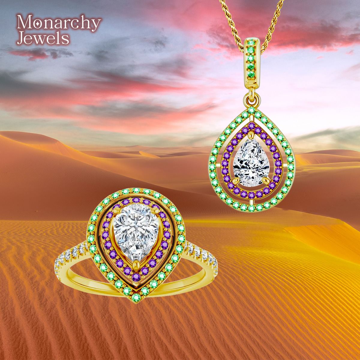 monarchy_jewels's tweet image. Golden like the Arabian sand in the dusky sunset, we have a collection that will blow you into the clouds with awe. These dazzling pieces have 65 brilliant, high-quality Diamonds. April's Birthstone doesn't have to be colorless.
#MonarchyJewels #DiamondCollection #BestSunset #Awe