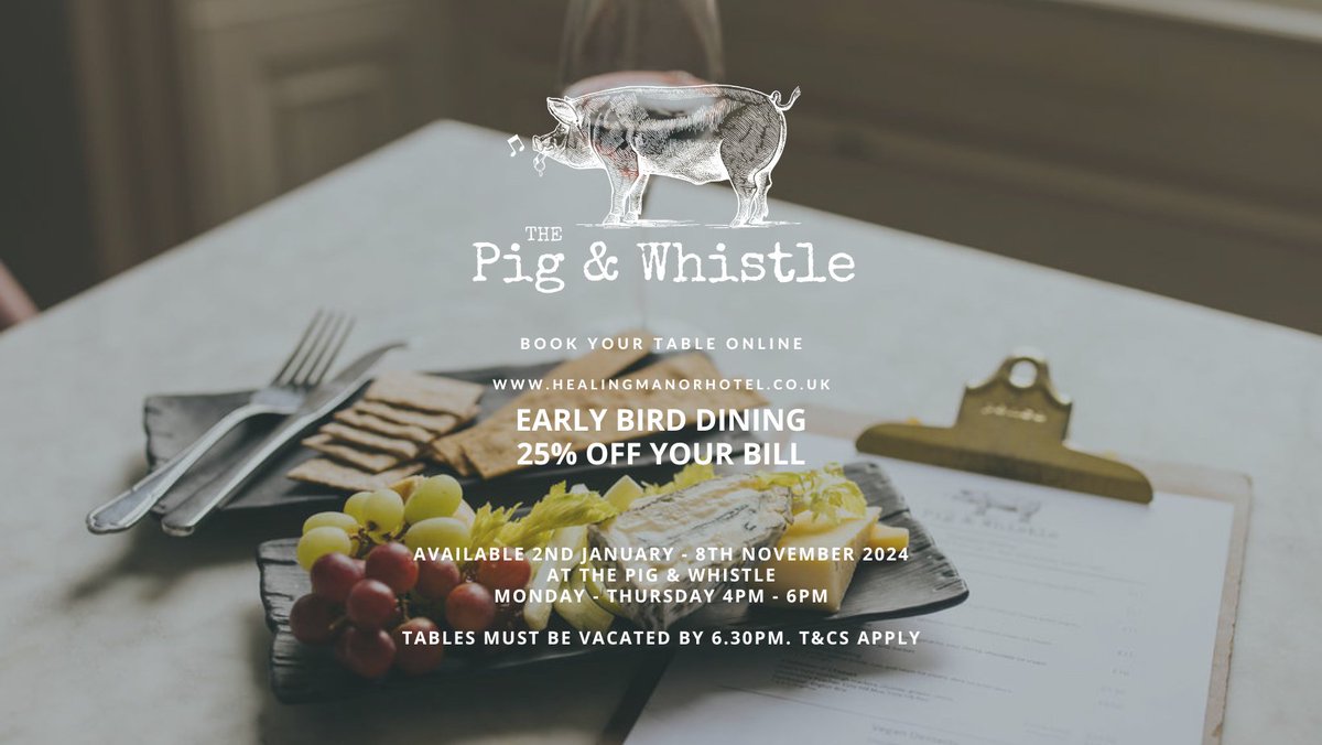 Our Early Bird dining offer is a perfect way to enjoy time with family and friends... simply book a table between 4pm and 6pm, and enjoy 25% off your food and drink bill! We can't wait to welcome you this April! healingmanorhotel.co.uk/2024/01/30/wee…