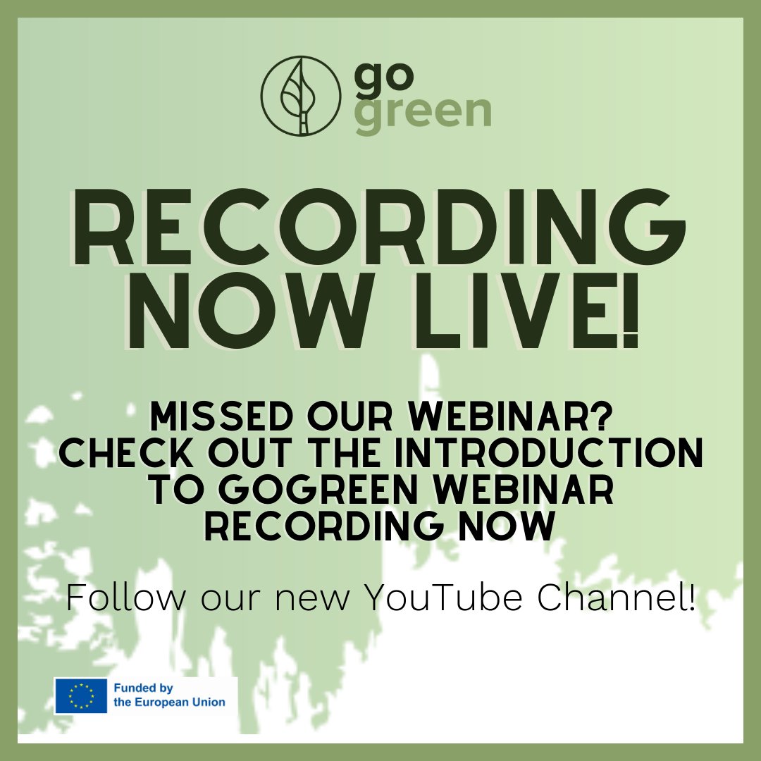 Recording now available! 
Missed us live? Watch the GoGreen Introductory webinar to find out all about the #HORIZONEurope #GoGreen project: youtube.com/watch?v=9TwtRx…
 #sustainableResearch #conservationInnovation #green #sustainability #greenconservation