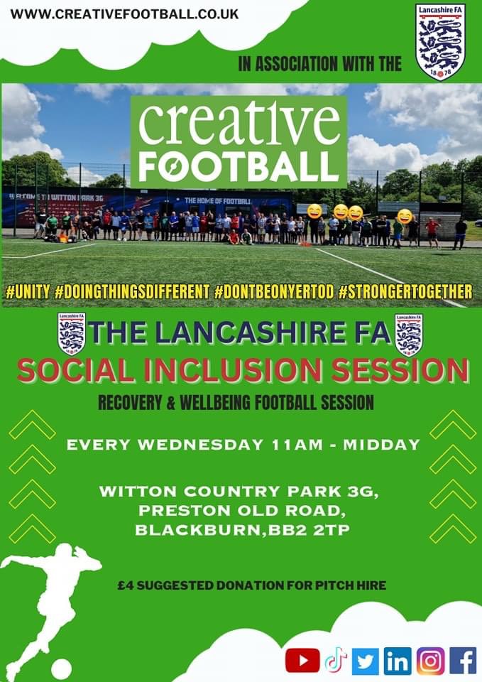 We kick off #WickedWednesday in 3 hours with the Lancashire Football Association social Inclusion session! Get yourself down to the most unique & special #FootballTherapy session! Followed by free sandwiches, refeshments & brews in our community hub! #DoingThingsDifferent