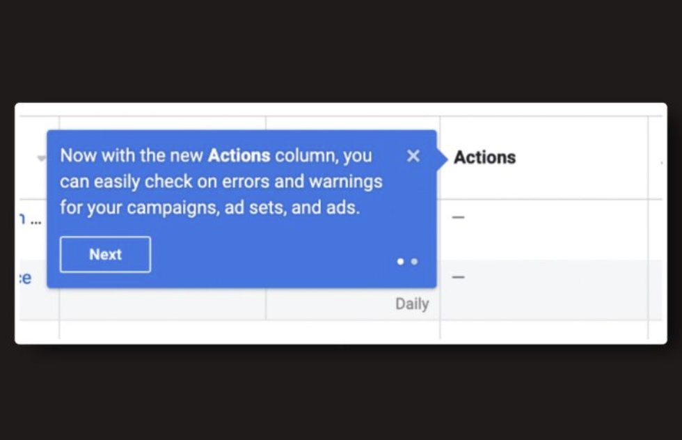 iagoparga's tweet image. Nueva columna Actions en el #AdsManager de #Meta

Aún no estamos muy seguros de que es lo que podemos encontrar aquí pero según Meta “Algunas acciones como errores de publicación o problemas de rendimiento que pueden afectar a la eficiencia de las campañas”