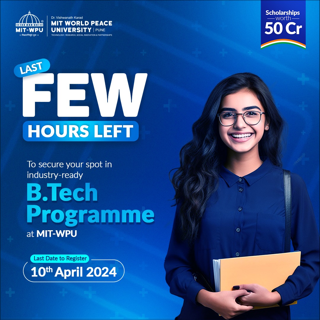 vidyavision_com's tweet photo. Last Few Hours Left to secure your sport in industry-ready https://t.co/75bWtDbpID Programme at MIT-WPU.
Last Day to Register: 10th April 2024
Apply: https://t.co/nSMTZFM6xF
#MITWPU #Admissions #BTech #Applicationopen https://t.co/eboDxaiv9P