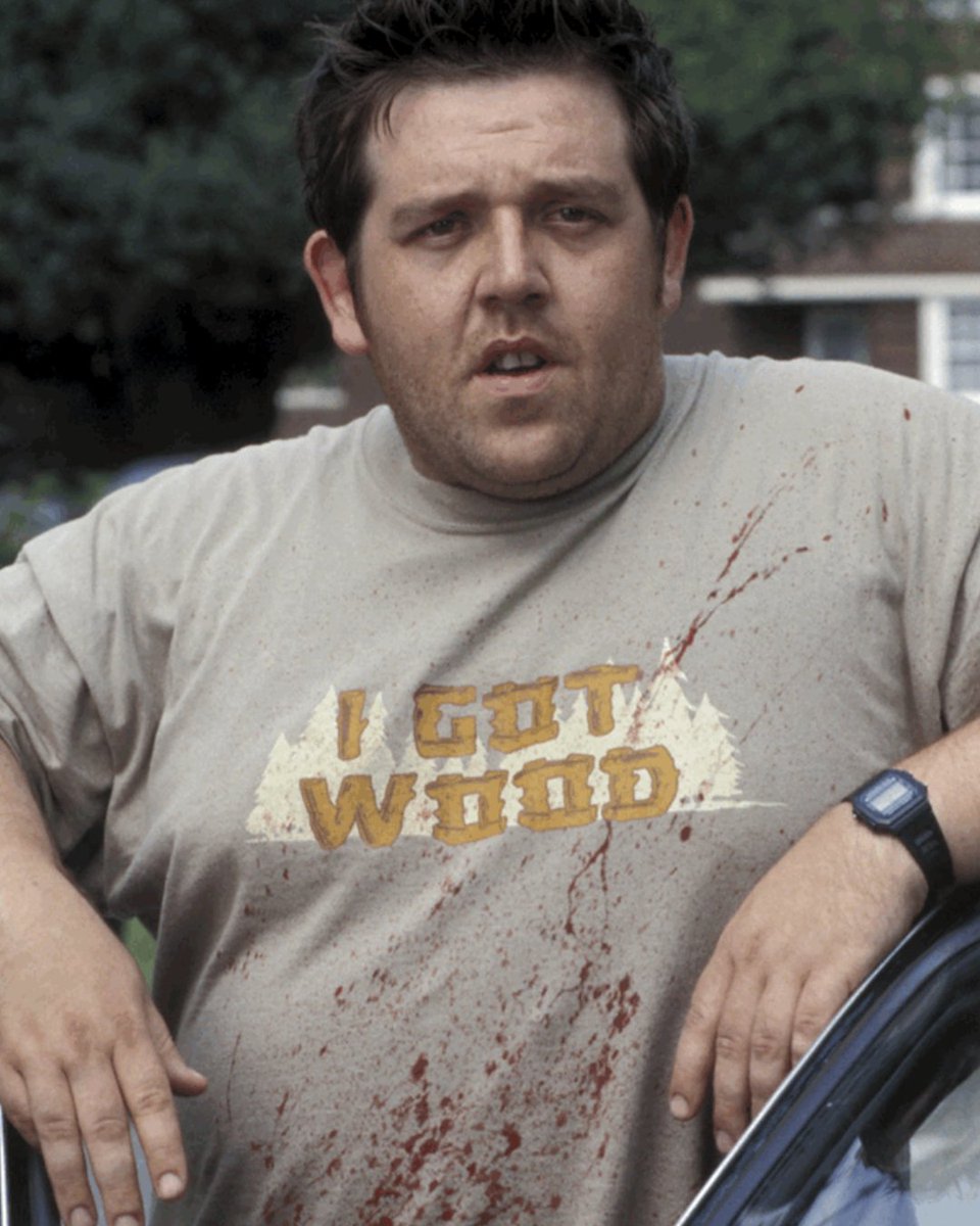 20 years on, we're still thinking about the epic moment when Nick Frost rocked the 'I Got Wood' t-shirt in #ShaunOfTheDead 🧟‍♂️