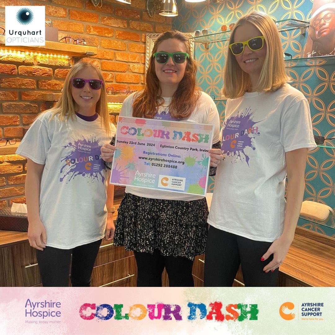 We are delighted to announce our second sponsor of the Ayrshire Cancer Support and Ayrshire Hospice Colour Dash - Urquhart Opticians 🧡💜💙💚 Thank you to Urquhart for supporting this event🧡 If you would like to sponsor this event, email us at fundraising@ayrshirecs.org🧡