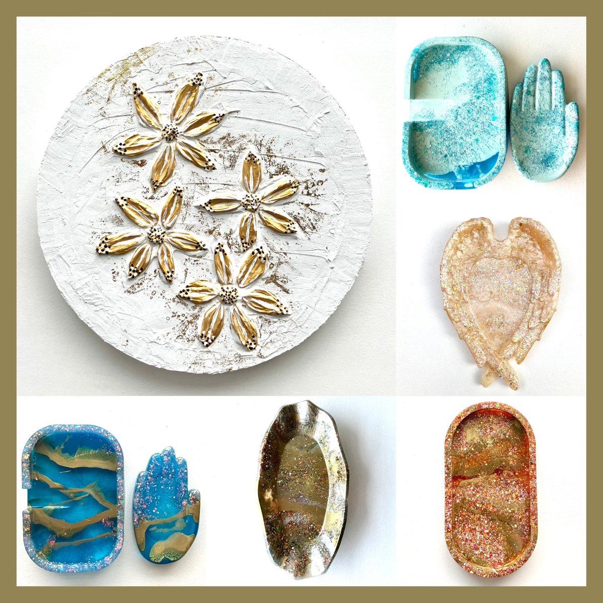 Check out these fab gifts for the home, a textured art piece, resin soap dish sets, trinket trays and a stunning Angel wing tray: muresindesigns.etsy.com #earlybiz #elevenseshour #CraftBizParty #etsyfinds #resin #handmade #giftidea