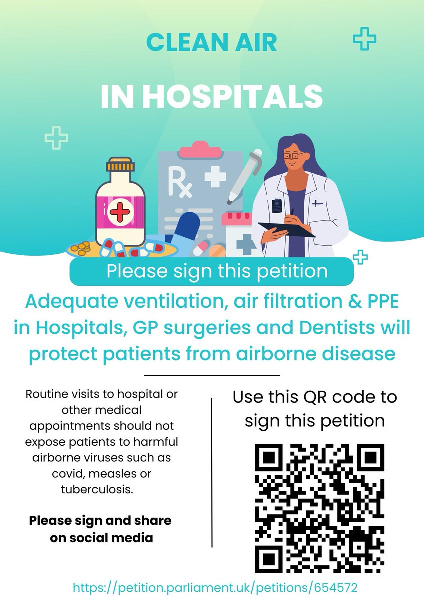 Cleaning the air in healthcare settings with better ventilation, added filtration, UV, FFP3 respirators as source and PPE control, isolation of sick workers with pay, shown to reduce number+ impact of airborne infections. HAI should be prevented. IPC, @UKHSA @H_S_E all failing.